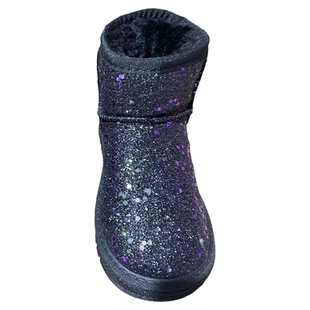 儿童雪地靴女童靴子亮片鞋子小童中童棉鞋冬季加绒加厚公主鞋防滑