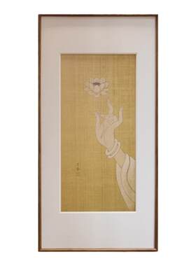 手拈莲花佛手观音荷花工笔书画挂画装饰画新中式禅意玄关中式挂画