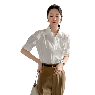 高级感泡泡袖白衬衫女短袖法式设计感小众轻熟风职业装通勤上衣夏