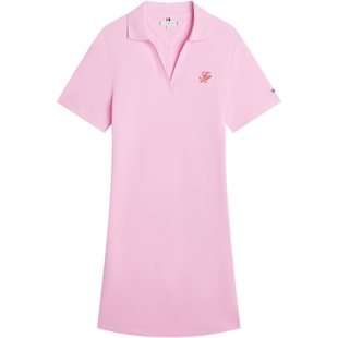 【清新多色】Tommy26春夏女装珠地网眼花体刺绣显瘦V字POLO连衣裙