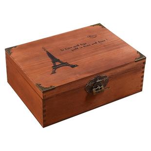 木盒子化妆品收纳盒带锁复古木盒子首饰盒大号储物密码杂物小箱子