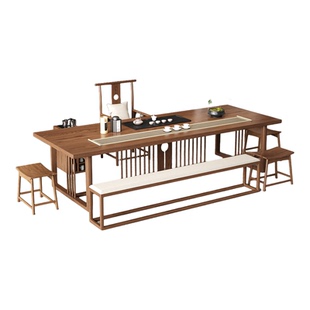 新中式实木大板茶桌椅组合宋代美学禅意茶室家用办公室接待泡茶台