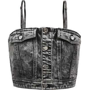 【ONLY奥莱】春夏新款辣妹风做旧水洗短款牛仔吊带T恤女