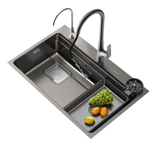 箭牌瀑布水槽304不锈钢厨房大单槽纳米压纹洗碗槽水池洗菜盆