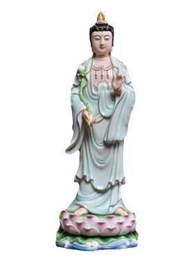 戴玉堂青衣彩大势至菩萨摆件陶瓷佛像客厅供奉西方三圣神像立像