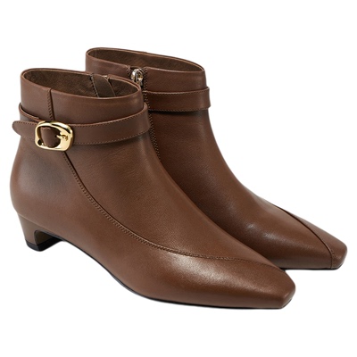 fed皮带扣时装靴冬季新款女靴粗跟短靴复古真皮靴女S1009-CAB016