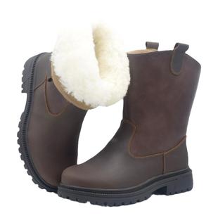 冬季抗寒高筒骑行靴真皮保暖蒙古马靴男皮毛一体雪地靴户外羊毛靴