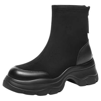 红蜻蜓弹力靴2025秋冬新款女鞋厚底增高中筒靴黑色瘦瘦靴棕色短靴