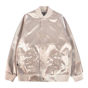 wookong悟空春季新品龙纹刺绣棒球服男士女夹克外套皮衣潮原创