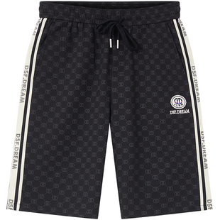 BM欧洲站男裤子2024新款夏季短裤男潮牌字母满花侧条纹休闲沙滩裤