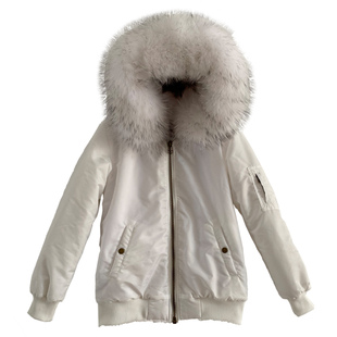 白色棒球服大毛领夹克棉服男女同款潮牌冬新款2026年连帽棉衣短款