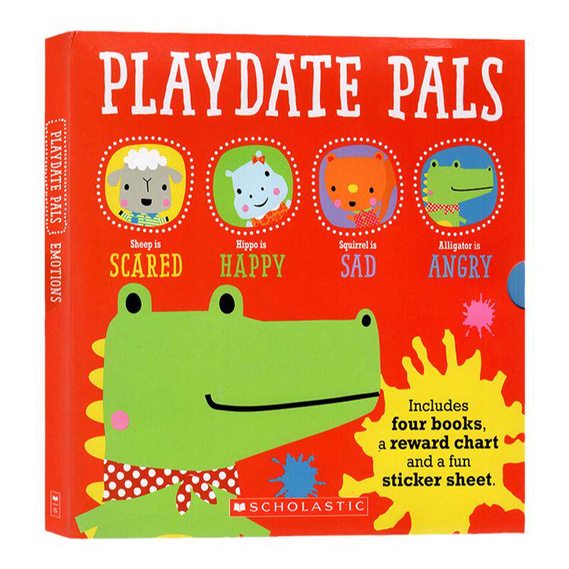 英文原版Scholastic出版 Playdate Pal Emotions 4册情绪表达 游戏伙伴 3-6岁宝宝儿童行为启蒙情绪认知绘本计划表盒装