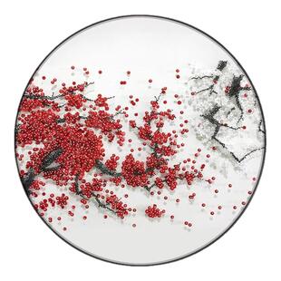 新中式玄关圆形梅花立体led发灯实物装饰画别墅餐厅客厅带灯挂画