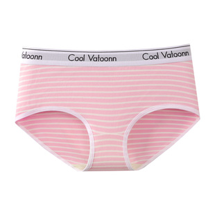 简约条纹女士纯棉内裤大码中腰宽腰带收腹不紧勒包臀防卷边三角裤