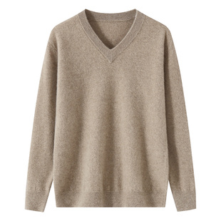 秋冬新款100%纯山羊绒衫男V领宽松针织衫男款鸡心领保暖打底毛衣