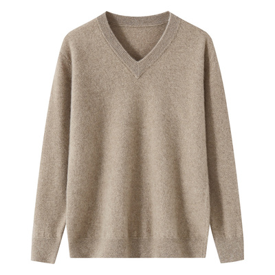 100%纯山羊绒衫男士V领休闲宽松