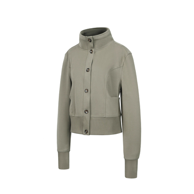 美式高领修身收腰短款开衫外套