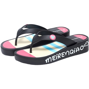美人桥女人字拖时尚防滑软坡跟夹脚沙滩轻凉拖鞋夏季厚底EVA泡沫