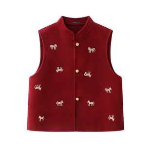 拉夏贝尔/La Chapelle春季新款新中式立领小马刺绣外搭无袖马甲女