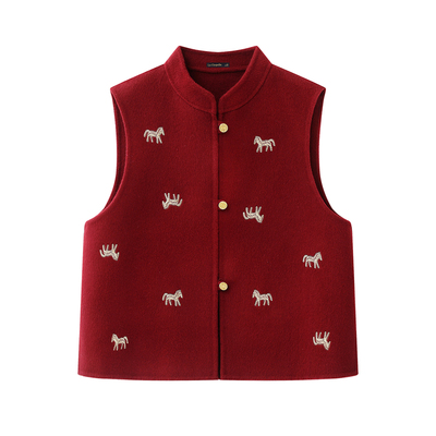 拉夏贝尔/La Chapelle春季新款新中式立领小马刺绣外搭无袖马甲女