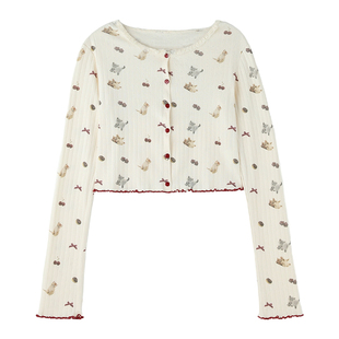 FTT FlyTheTruth『糯感麻薯』 甜美木耳边针织开衫短外套女秋上衣