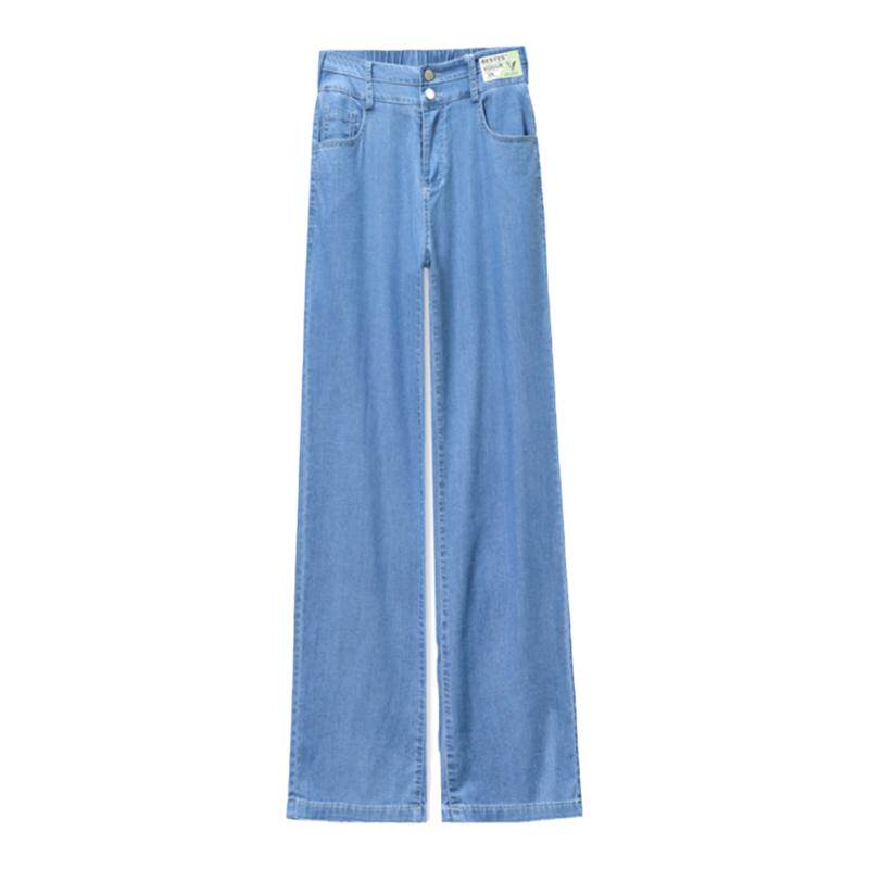 歌哥弟阿玛天丝牛仔裤女夏季薄款高腰窄版春秋冰丝阔腿裤直筒裤子