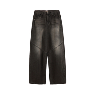 黑色水洗做旧直筒牛仔裤男生2026新款春秋季宽松复古百搭垂感长裤