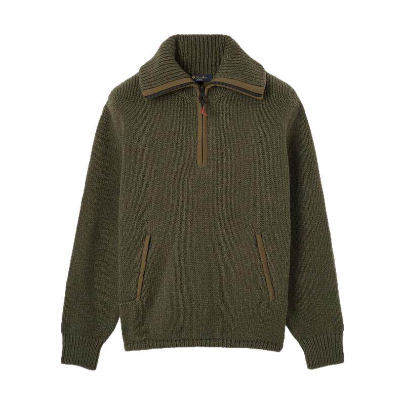LoroPiana/诺悠翩雅男士半领针织衫羊绒防撕裂棉质肘部贴布新款