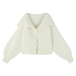 FTT FlyTheTruth『云朵慕斯』 蓝色针织开衫外套女秋冬海军领毛衣