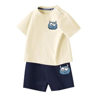 拉夏贝尔男童夏季套装儿童纯棉t恤短袖运动装小男孩夏装上衣半袖