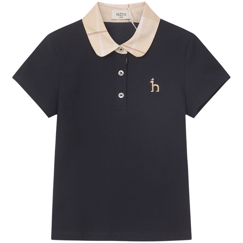hazzys哈吉斯童装女童polo衫夏新品中大童学院翻领短袖T恤