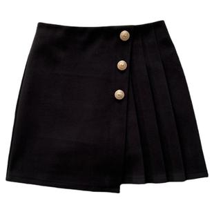 高腰毛呢半身裙秋冬大码不规则百褶裙百搭显瘦a字短裙黑色包臀裙