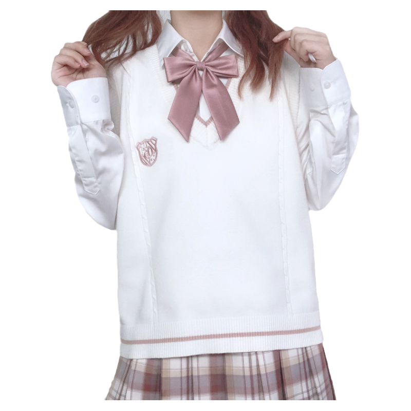 【颜沐溪】奈良 原创jk制服刺绣针织间色背心 麻花毛衣女款学生装