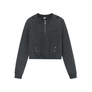 FORNINES重磅做旧水洗破洞情侣卫衣男女潮牌美式复古春季短款上衣