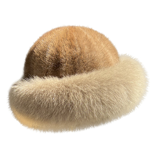 水貂毛帽子女秋冬季貂毛狐狸毛渔夫帽水貂皮草帽冬季时尚保暖盆帽