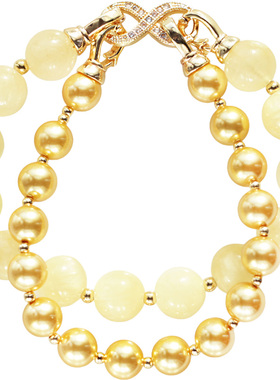 施家暖金珍珠天然金丝玉双层手链