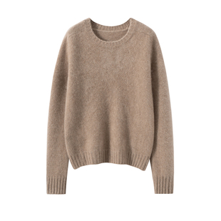 30%~含量山羊绒衫女马鞍肩圆领加厚宽松针织打底衫毛衣纯色上衣