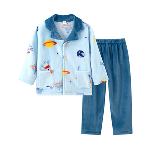 秋冬季儿童珊瑚绒睡衣男童女童宝宝保暖法兰绒中大童长袖套装外穿