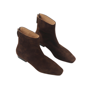 RIM RIM2025秋冬新款塑型马皮鞋绒面瘦瘦靴全真皮短靴方头靴子女