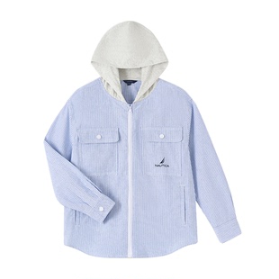 NAUTICA/诺帝卡童装 男童女童薄外套春秋季拼接连帽竖条纹衬衫