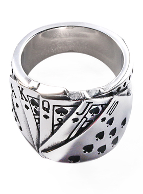 欧美街拍同花顺钛钢单身男女戒指