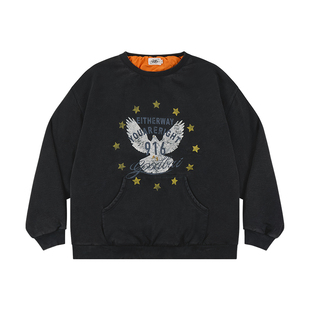 GOODBAI 916星星白鸽印花水洗加厚oversize卫衣