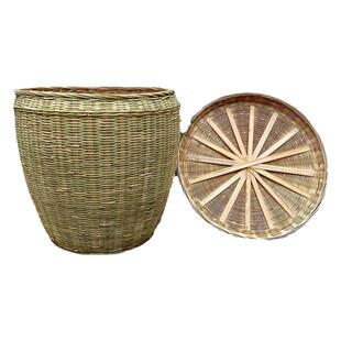 手工竹编大竹筐大竹篓带盖茶叶篓收纳筐超市陈列展示筐大号水果筐