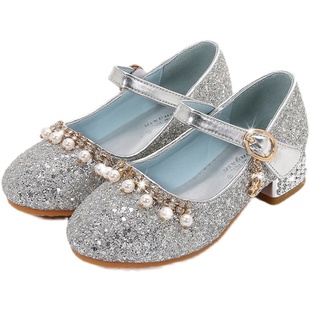 女童高跟鞋2026新款水晶配礼服皮鞋小女孩公主演出软底艾莎儿童鞋