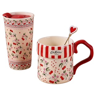 Cath Kidston可爱陶瓷水杯带勺大容量新年礼物杯子闺蜜礼物乔迁女
