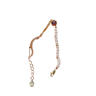 LYNNROMAN红色锆石珍珠手链女时尚精致小众设计镶钻手饰2025新款