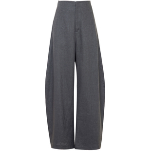 夏莫卡灰色亚麻裤女超高腰阔腿裤女2026新款显瘦弯刀香蕉裤7879