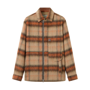 NUMBER HERE 羊毛混纺格纹短款长毛夹克外套大衣男23400114331