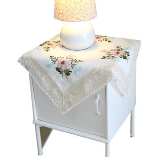 布艺床头柜盖布微波炉洗衣机冰箱方巾防尘蕾丝棉麻桌布复古中式