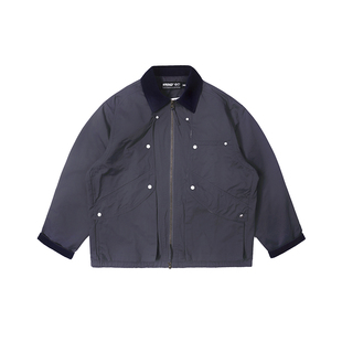 YKHD复古风灯芯绒翻领猎装夹克高级感铆钉多口袋宽松男款秋季外套